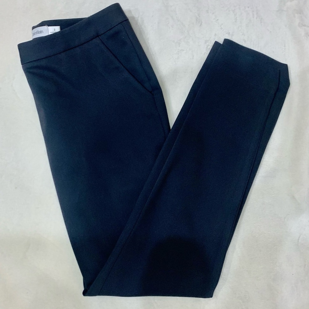 Calvin Klein Pants Size 2 Charcoal Grey flat pockets ankle slits Cotton Classy!